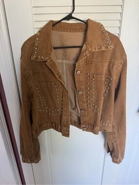 Stud-Embellished Brown Denim Jacket - Women NWOT